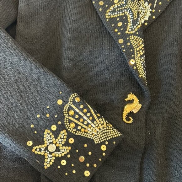 Vintage St. John knit Undersea Fantasia black pant suit blazer sequin 8 and pant - Picture 7 of 13